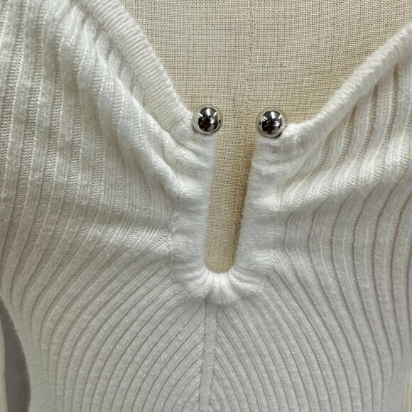 Abercrombie & Fitch Ivory Ribbed Plunge‎ Knit Long Sleeve Bodysuit Size Small - Picture 5 of 16